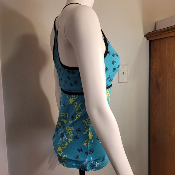 Tek Gear Medium Turquoise Floral Racerback Tank Top Gym Yoga Workout Activewear - Picture 6 of 7
